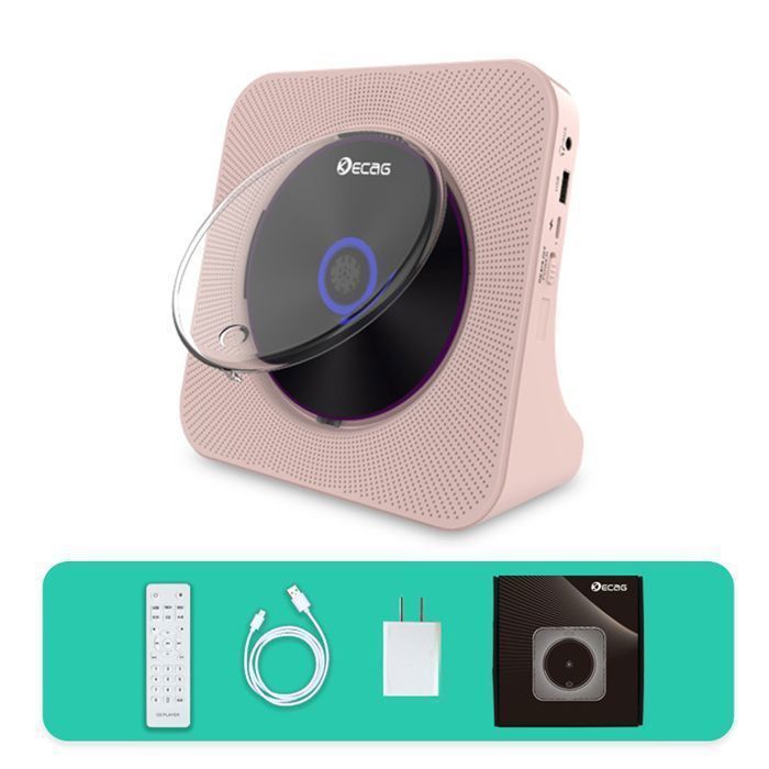 Bluetooth-CD-Player – Vielseitiger tragbarer CD-Player – USB/AUX/FM – Mit Fernbedienung – Wiederaufladbar – 189 x 189 x 69 mm – Pink