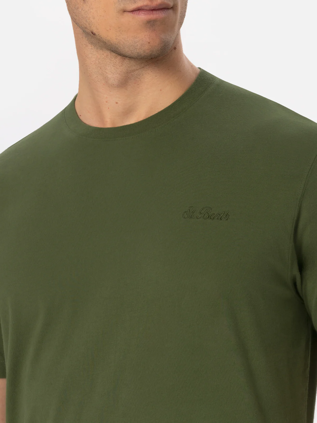 T-shirt Arnott pour homme, vert armée, avec broderie Saint-Barth