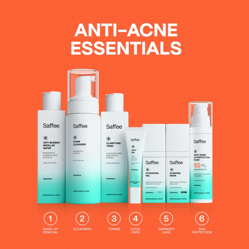Saffee ClearDerm fluid proti sijaju in UV-zaščiti SPF 50 za mastno kožo, nagnjeno k aknam