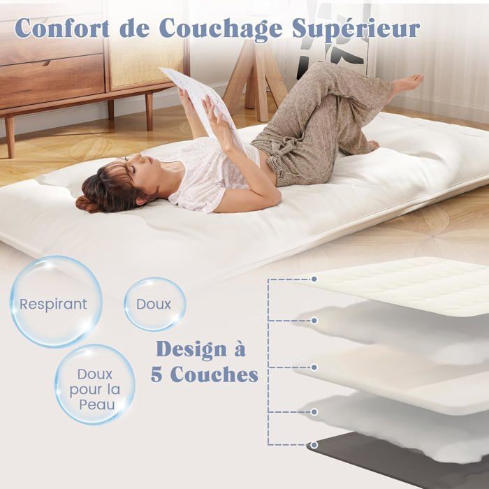 GOPLUS Matelas Futon Japonais 1 Personnes 90x200CM-Lit de Couchage Enroulable de Sol et Portable avec Sac de Transport Beige