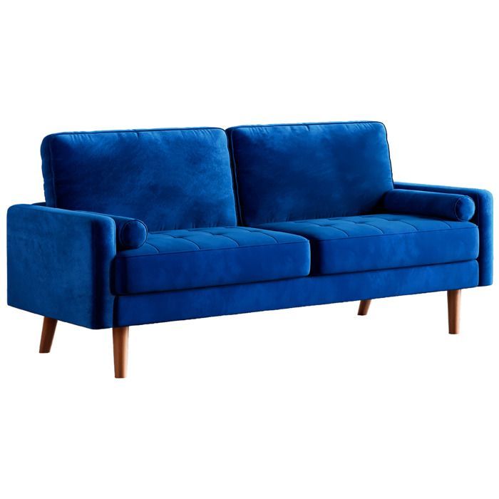 Canapé 3 Places en Velours Bleu,Canapé Scandinave avec 2 coussins pour salon chambre,Fauteuil Moderne 176×78×85 cm