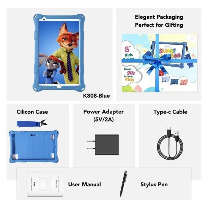Tablet Android 13 de 8 polegadas para crianças, 6 GB de RAM, 128 GB de ROM, Wi-Fi 5G, Controle Parental, Certificado pela Google Play Store