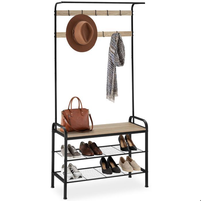 Wardrobe - TECTAKE - WICHITA wardrobe in powder-coated steel and wood, 73.5 x 36 x 184 cm - Light wood/Sonoma oak