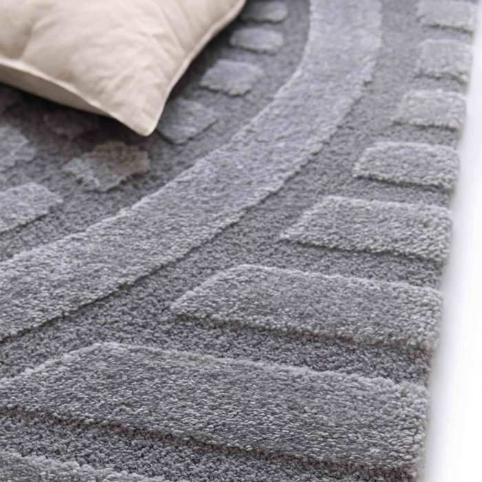 Tapis rectangulaire à poils ras motif contemporain gris 160 x 230 cm - Oviala