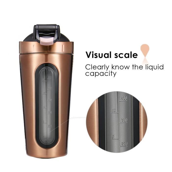 TEMPSA 700 ml Botella mezcladora de proteínas con tapa antigoteo, color dorado.