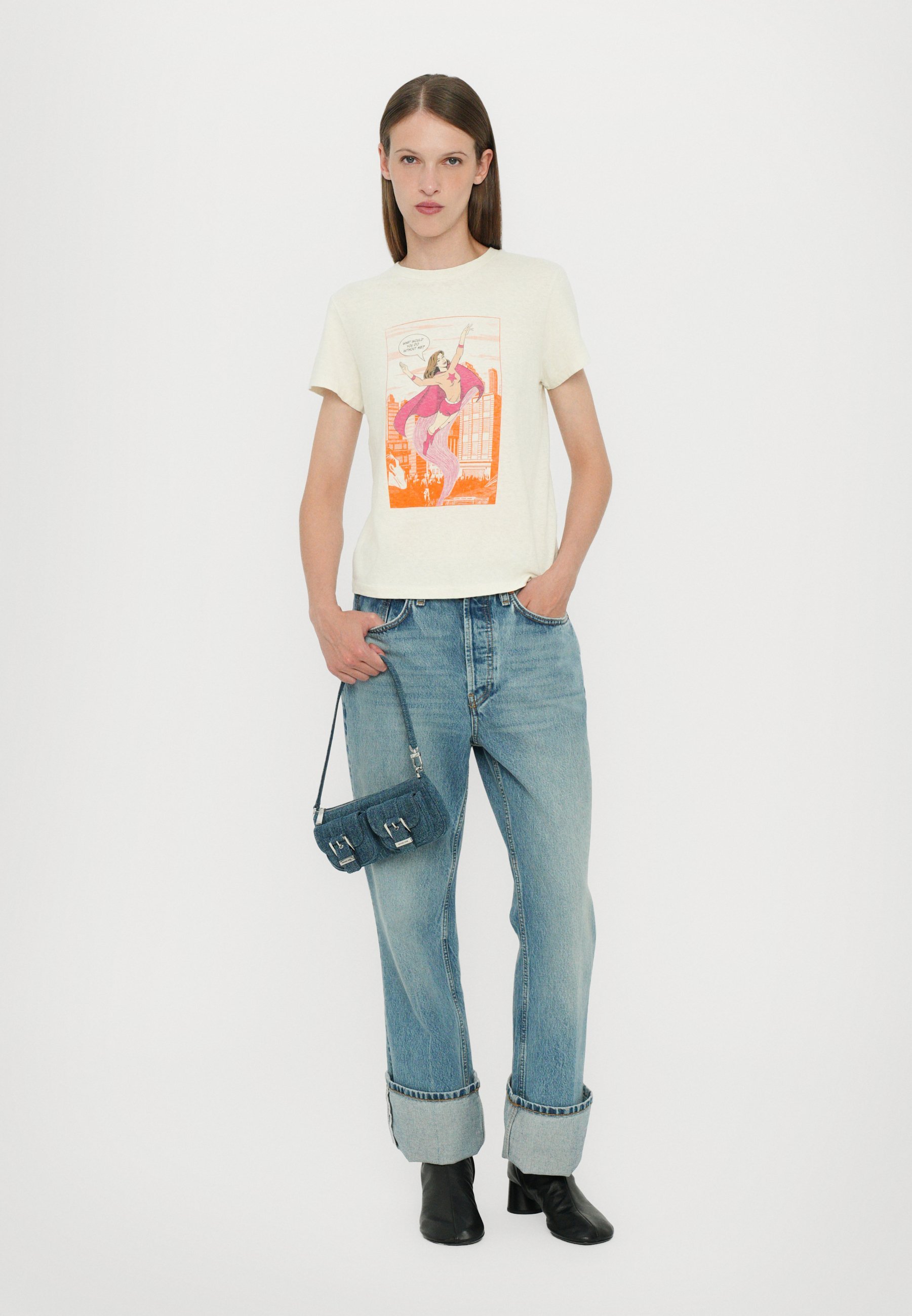 RE/DONE CLASSIC TEE SUPERHELD - Bedrucktes T-Shirt - Vintage Weiß