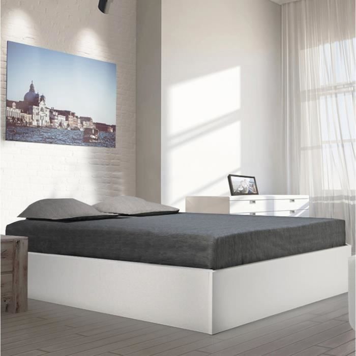Cama con almacenamiento BILBAO de 180x200 cm + somier de láminas / blanca