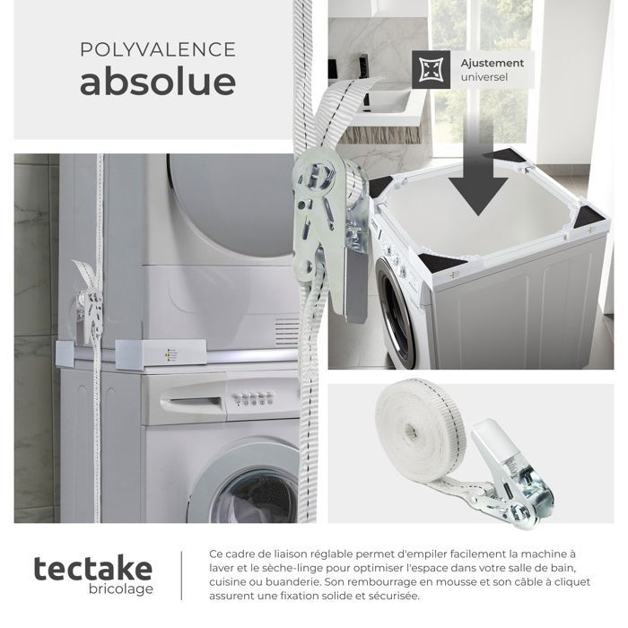 Kit de apilamiento - TECTAKE - PARRET, bastidor de conexión para lavadoras y secadoras, ajustable con cuerda.