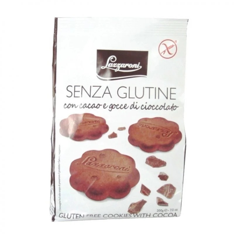Biscoitos LAZZARONI com gotas de cacau e chocolate 200g sem glúten