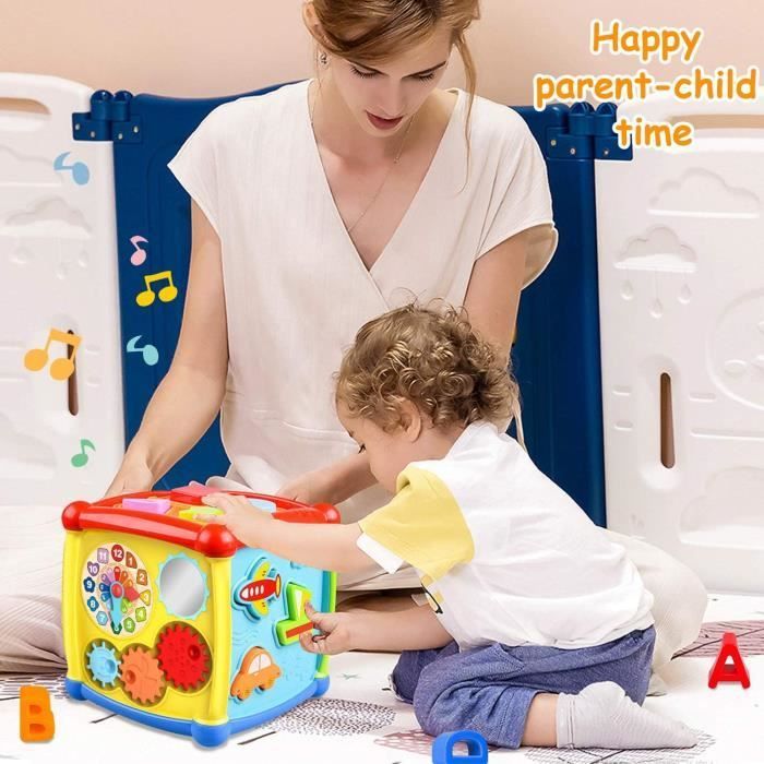 ZGEER Cubo attività per bambini - Giocattolo educativo 6 in 1 - Ordinamento di forme e colori - Musica e suoni - Verde