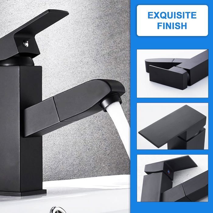 Basin mixer tap - Black - Pull-out spray head - Single-hole installation - Zinc alloy
