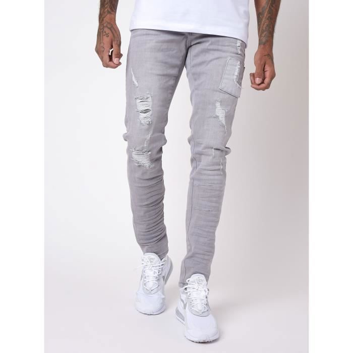 Jean slim avec empiécements style patch - PROJECT X PARIS - Homme - Gris clair