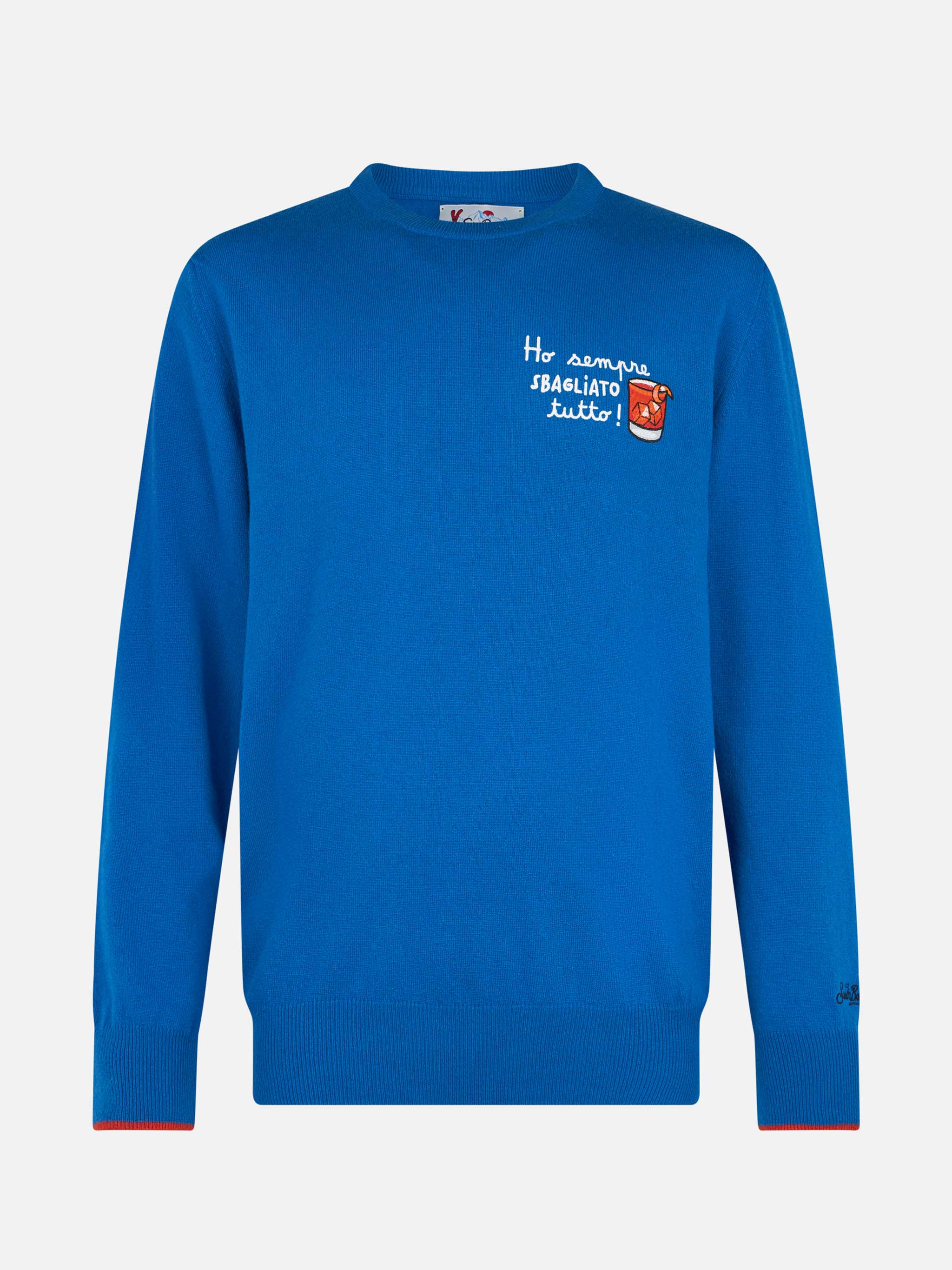 Maglione da uomo blu ski Heron con ricamo Ho sempre sbagliato tutto