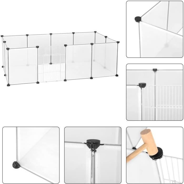 EUGAD Enclos avec Porte pour Petits Animaux,Interieur Plastique,réglable DIY 12 Panneaux,145x75x46cm,Transparent