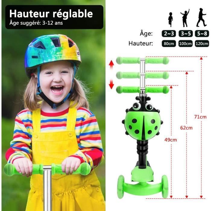 Trottinette Enfant - Yoleo - 5 en 1 - 3 Roues Led - Guidon Réglable - Vert