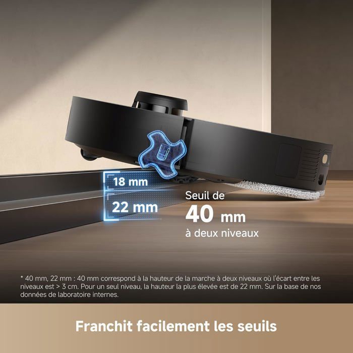 Robot aspirapolvere DREAME L40s Pro Ultra, 19.000 Pa, doppia spazzola HyperStream, supera 4 cm di altezza, spazzola laterale estensibile e sollevabile.