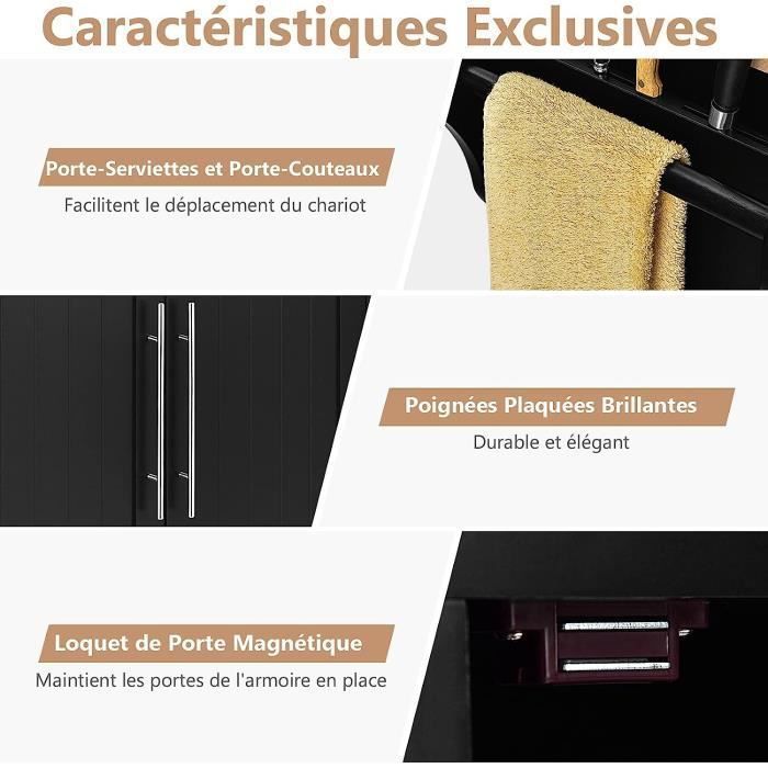 Carrito de cocina GOPLUS de madera con ruedas, 2 armarios, 2 estantes ajustables y 2 cajones, 122 x 46 x 93 cm