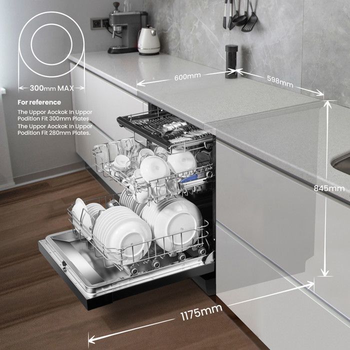 Lavastoviglie a libera installazione Comfee FD1535E-DX, larghezza 60 cm, 42 dB, 15 coperti, 8 programmi, display a LED, acciaio inox scuro, a basso consumo energetico.