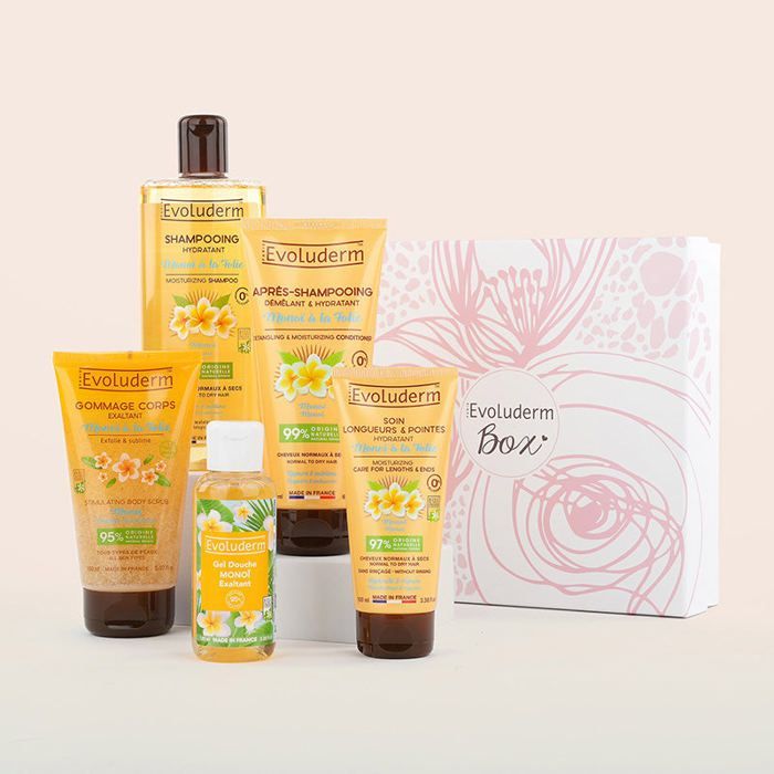 EVOLUDERM - Coffret Idyllique Corps & Cheveux Monoï à la Folie - Box Flower- Idéal cadeau Noël, Anniversaire, Fête des Mères