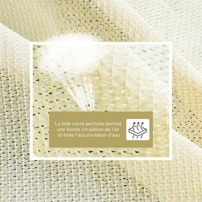 Vela de sombra Outsunny rectangular de 3x4 m, de polietileno de alta densidad con protección UV (PE), color crema.