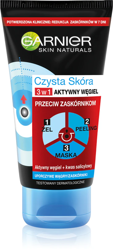 Garnier Pure Skin Schwarze Gesichtsmaske gegen Mitesser und Akne mit Aktivkohle 3-in-1