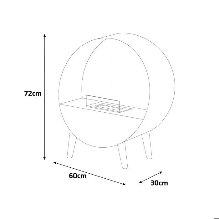 Frankystar Venere — Cheminée au bioéthanol sur pied 60×72×30 cm, brûleur inox 1 L, 2000 W, noir