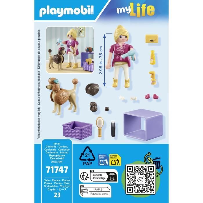 PLAYMOBIL 71747 Toiletteuse avec caniche et accessoires, My Life, 23 pièces, Dès 4 ans