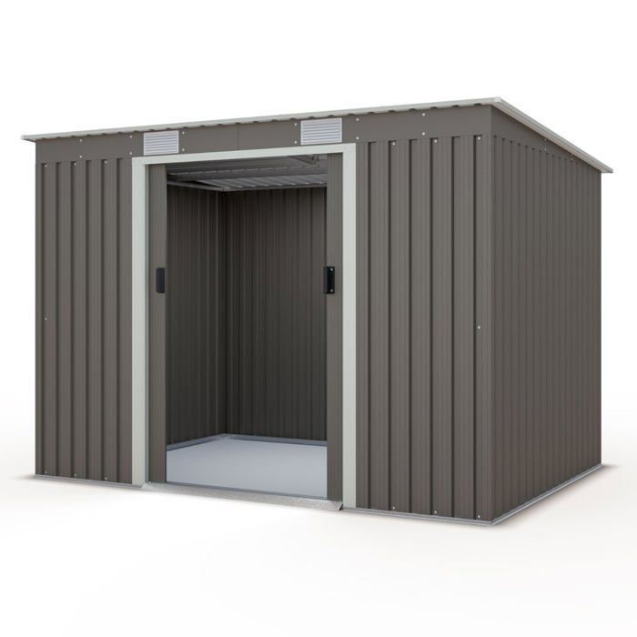 Trigano 4.29 m² flat roof metal garden shed + anchoring kit