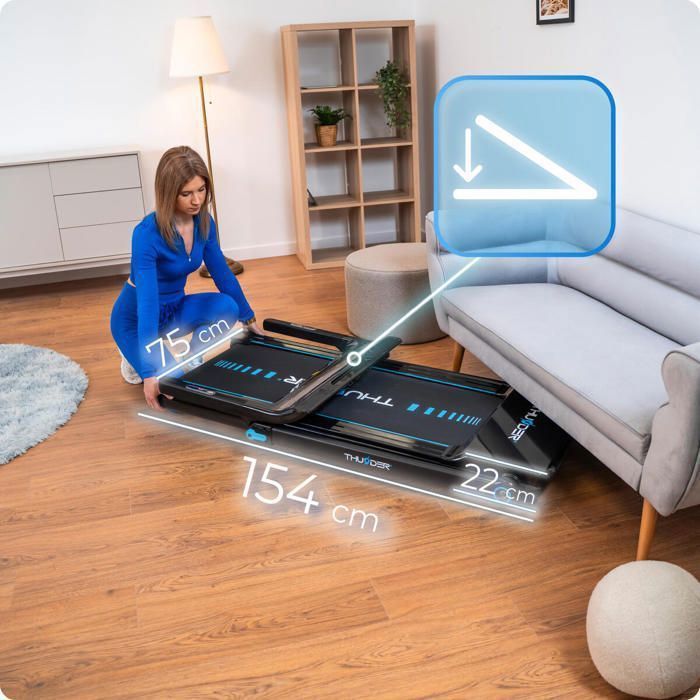 Tapis roulant pieghevole THUNDER® ULTRA-BLACK | Velocità regolabile 1-17 km/h | App Bluetooth | Peso massimo supportato 130 kg | Display a LED | Nero |