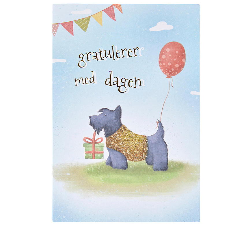 Kleiner Hund mit Paket