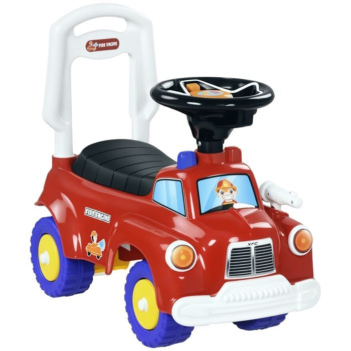 Juguete para niños con ruedas - AIYAPLAY - Camión de bomberos de juguete para empujar - 18-36 meses - Maletero, faros, música - Rojo