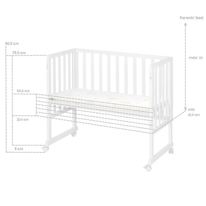 Berço ROBA Style 3 em 1 para dormir junto com a cama, com grade de proteção, colchão e protetor de berço - Branco