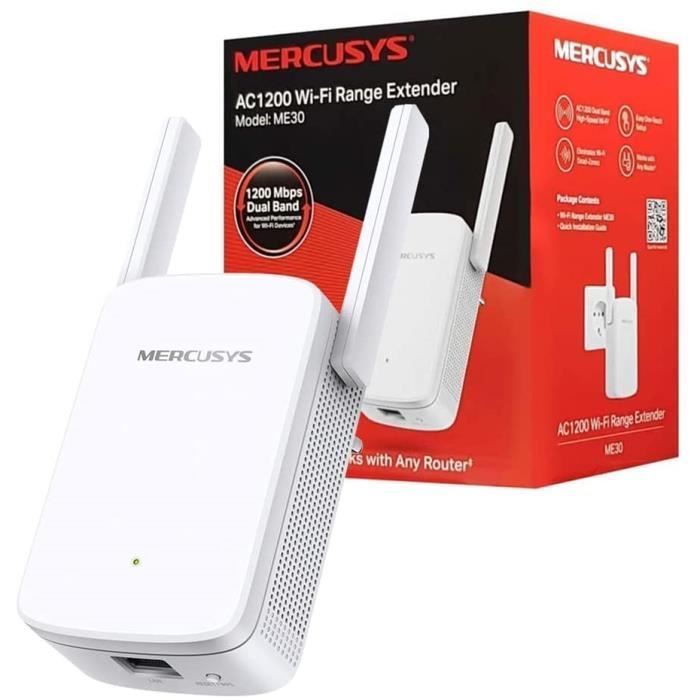 Powerful AC1200 Mbps WiFi Repeater - Mercusys ME30 - 1 Ethernet Port - Compatible with all routers
