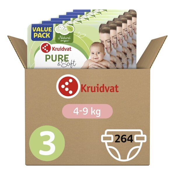 Kruidvat Pure & Soft пелене величине 3, кутија, 264 комада