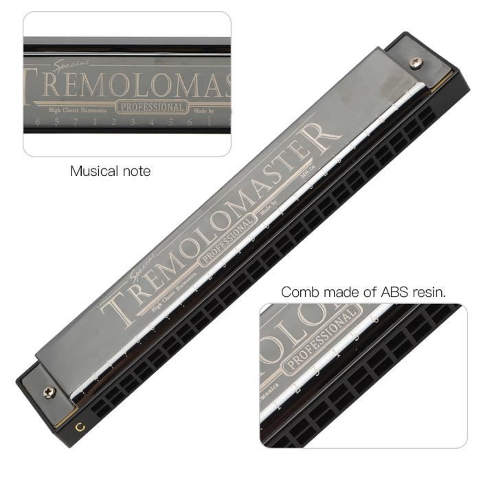 Armonica professionale - SURENHAP - 24 fori - Nera - Acciaio inossidabile - Avanzata