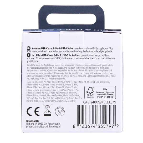Kruidvat Dual 30W USB-C auf 8-Pin Kabel<br>