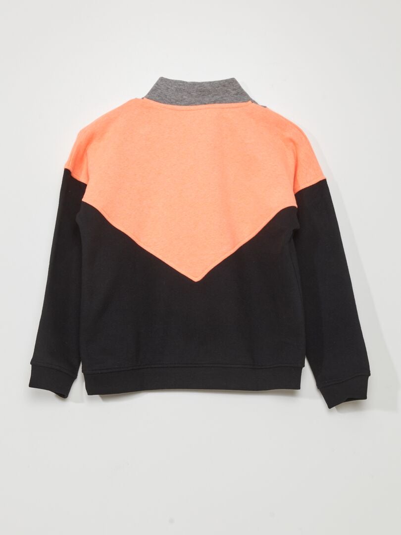 Sudadera con cuello alto y cremallera en bloques de color - NARANJA