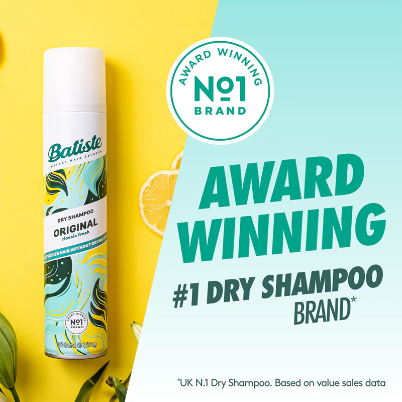 Batiste Original Trockenshampoo absorbiert überschüssigen Talg und erfrischt das Haar.