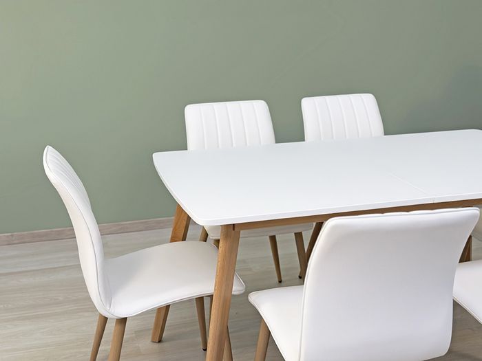 Dining set - RUBEN - Extendable table - 6 TANIA chairs - Faux leather - Scandinavian design