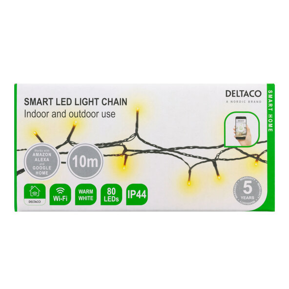 Ghirlandă luminoasă inteligentă pentru casă, alb cald, 80 LED-uri