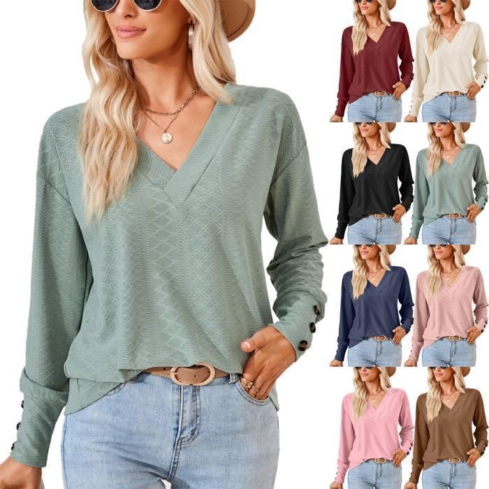 Jersey de cuello en V para mujer INSFITY - Primavera/Otoño - Azul - Talla europea