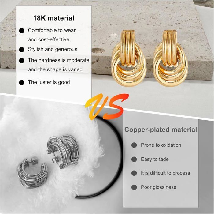 18k gold earrings with gift box, geometric design for women and girls, dangling earrings with large gold bows, jewelry