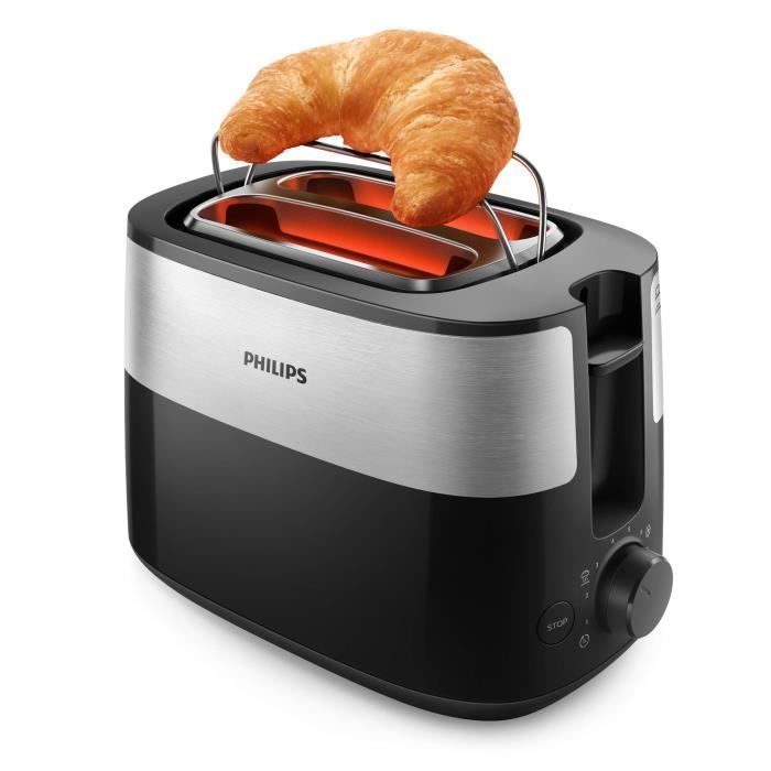 Tostapane Philips Daily Collection, 2 fessure per toast, vassoio per panini, in metallo, nero (HD2516/90)