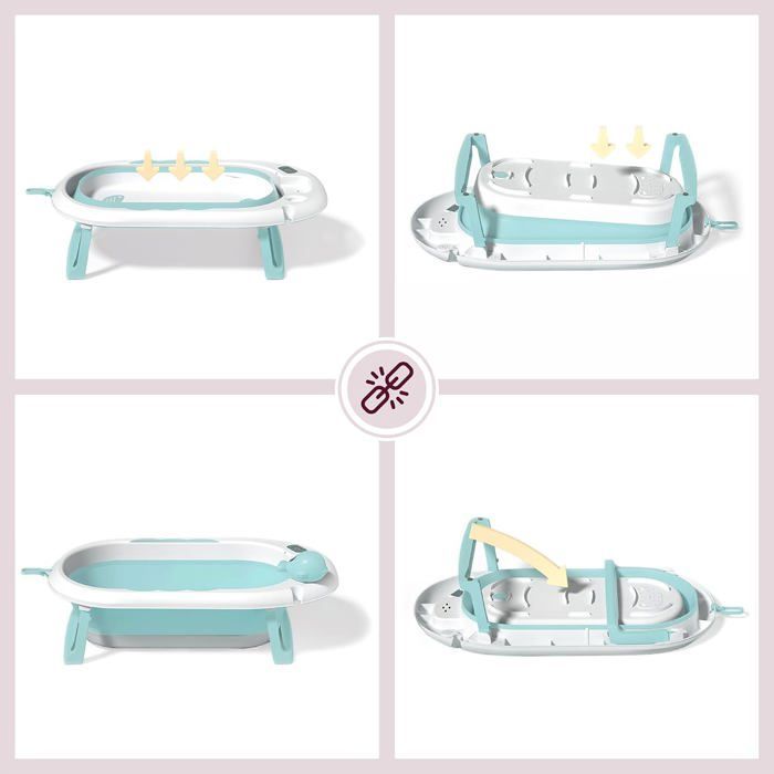 Vaschetta da bagno pieghevole per neonati - Sistema Moby - Holly - Termometro LCD - Cuscino morbido - Supporto in metallo