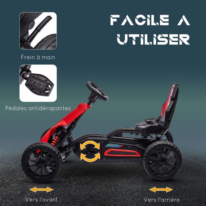 HOMCOM - Kart à pédales pour enfants - Plastique - 100x58x58.5cm - Rouge