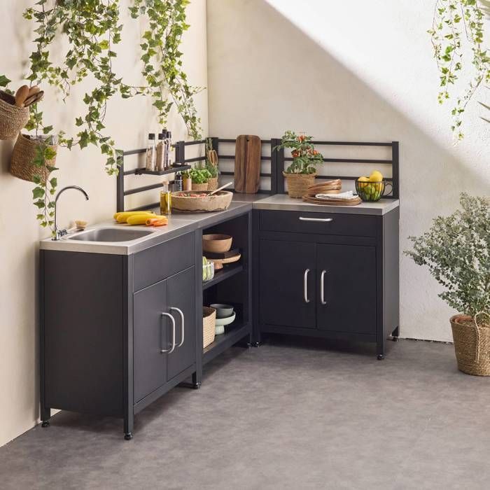 Cocina exterior GRIMAUD de acero inoxidable de 4 módulos