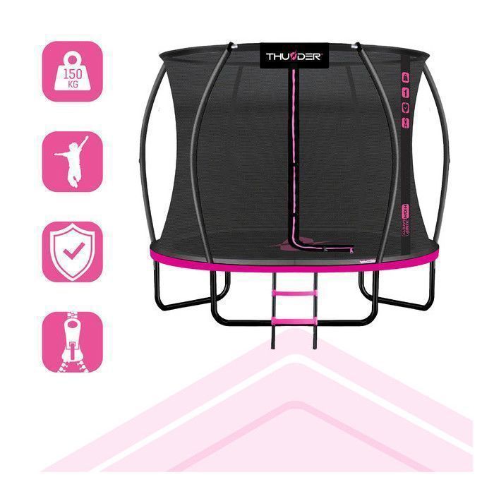 Cama elástica THUNDER® ULTRA Ø 244-252cm 8 pés | Para crianças | Pacote completo com rede de segurança | Certificação EN71 e TÜV GS | Rosa
