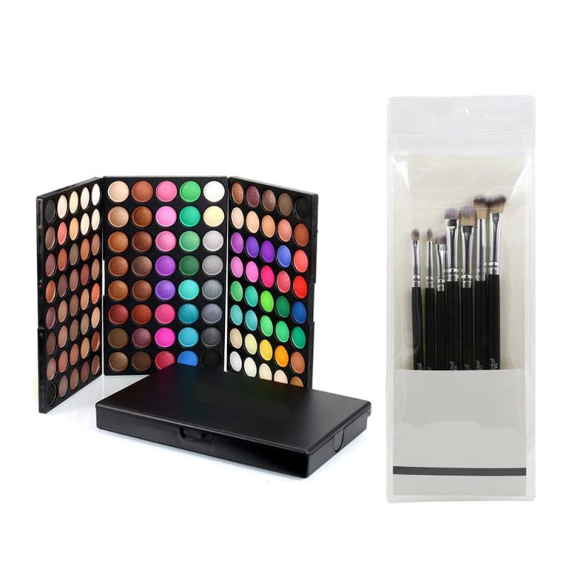 Palette de 120 fards à paupières professionnels, couleurs mélangées, waterproof, effet naturel + 7 pinceaux à poils doux DFDF