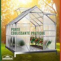 Serra da giardino in alluminio da 7,6 m³ con finestre e grondaia + base/supporto per la coltivazione di piante 250x190x195
