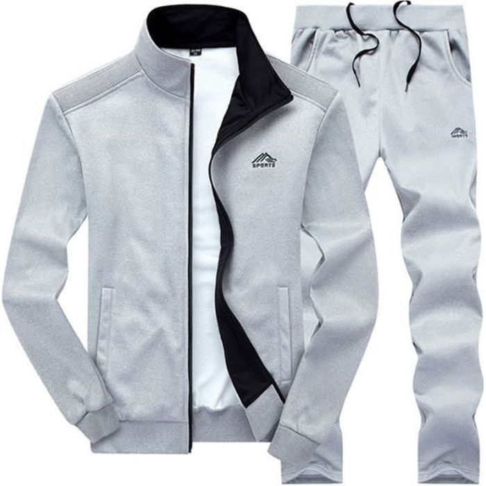 Heren 2-delige casual sportset: jasje met opstaande kraag en joggingbroek met trekkoord - Lichtgrijs